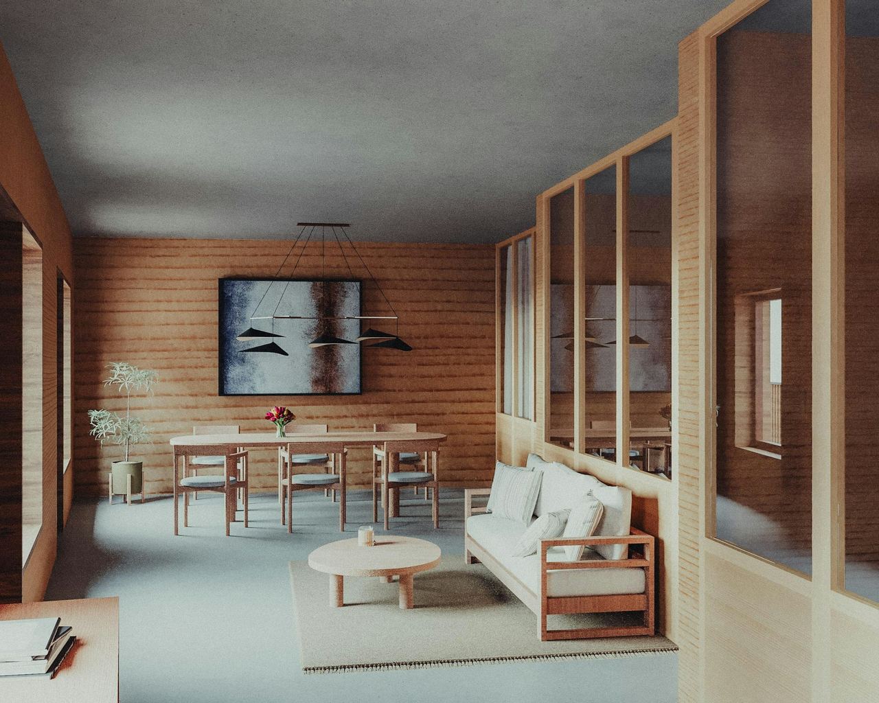 Modernes Wohninterieur mit warmen Holzakzenten und natürlichem Licht